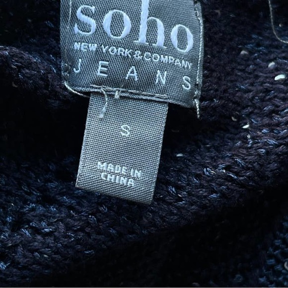 Soho Sweater Womens Small Blue Sparkle Back Tie Scoop 3/4 Sleeve - Picture 4 of 6